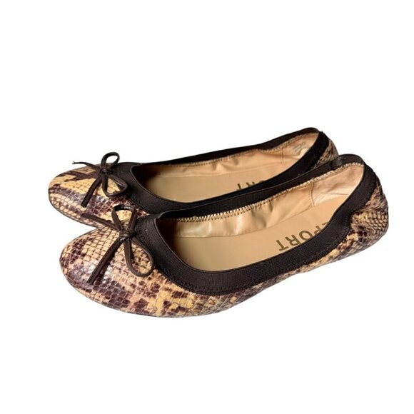 Report Brown Snake Print Leather Ballet Flats Women's Sz. 10 Animal Print - Picture 2 of 12